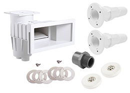 Einbauteile Set Breitmaulskimmer und 2 Einlaufdüsen mit Mauerdurchführung, Weiß