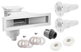 Einbauteile Set Astral Seaviewskimmer mit M5 Gewindehülsen und 2 Einlaufdüsen mit Mauerdurchführung, Weiß