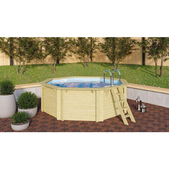 Trend Holzpool SET Achteck | Innenhülle 0,8 mm blau | 470...